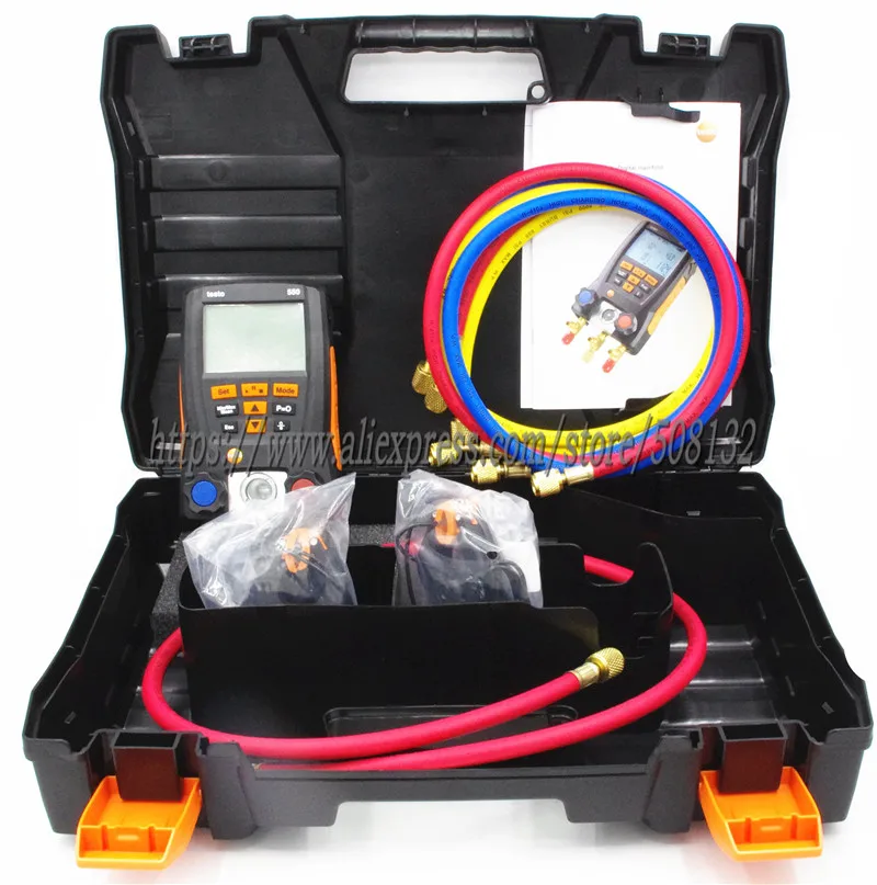С 4 шт шлангов Testo 550 цифровой манометр комплект с Bluetooth/APP 0563 1550,2 шт. Зажим зонды, чемодан