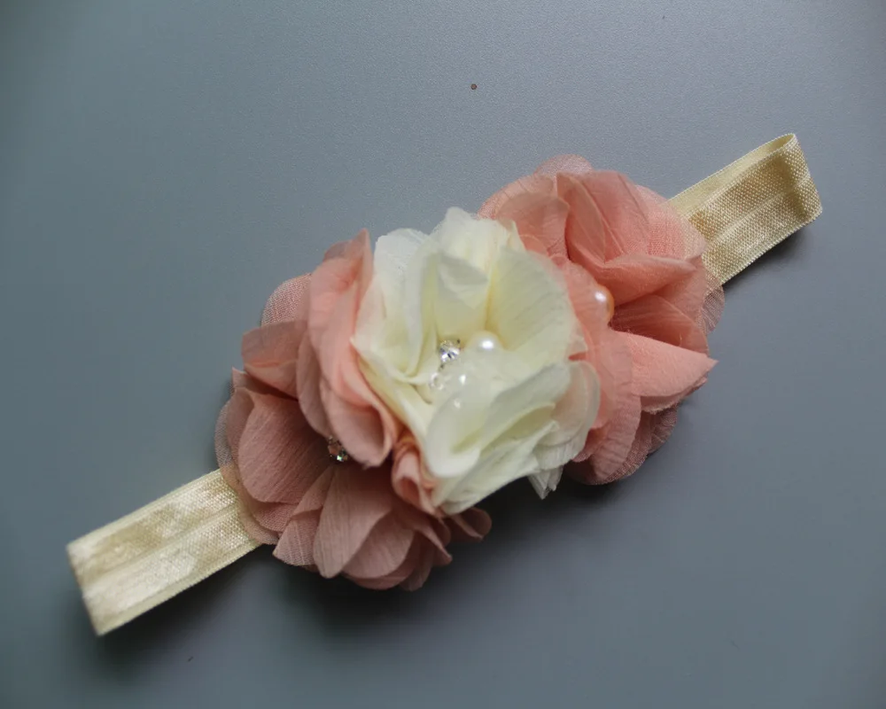 Free Shipping 3 Chiffon Pearl Flowers Headbands Girls Hair Accessory newborn girl Bands 10Pcs/lot | Детская одежда и обувь