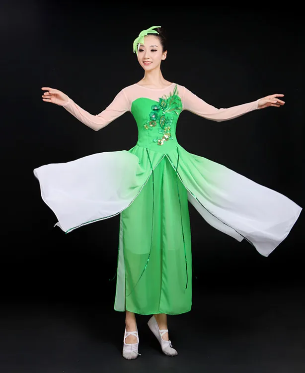 Новые китайские костюмы для народных танцев, стразы, поэтические, Jiangnan, дождливый вентилятор лотоса, Классический танец, Yangko, одежда для выступлений