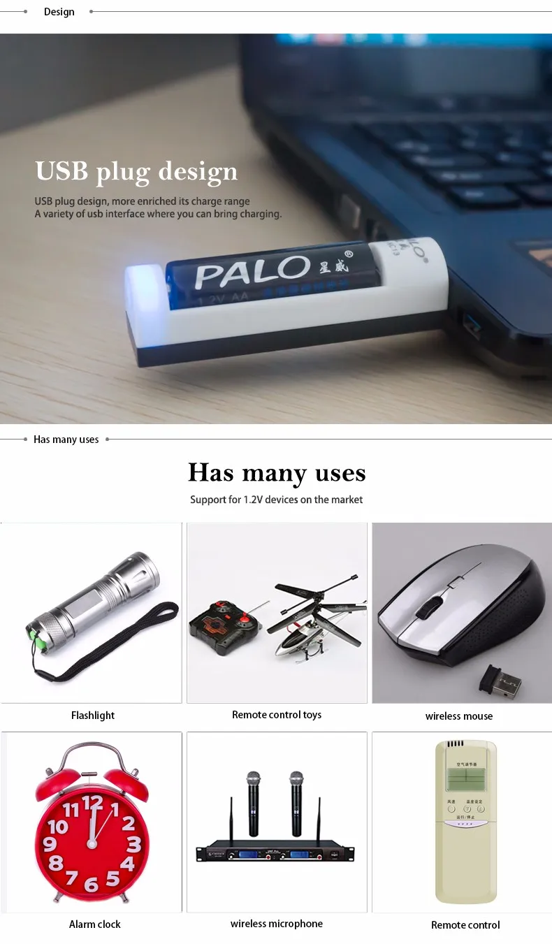 PALO C824W USB зарядное устройство высокого качества для Ni-MH AA AAA батареи+ 2 шт aa 1300 mah зарядное устройство