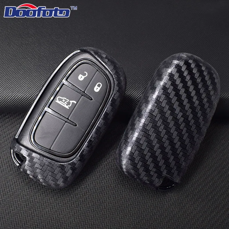 

Doofoto Carbon Fiber Grain Key Cover Car Styling Decoration Car Accessories Fit For Jeep Dodge Journey Charger Renegade Cherokee