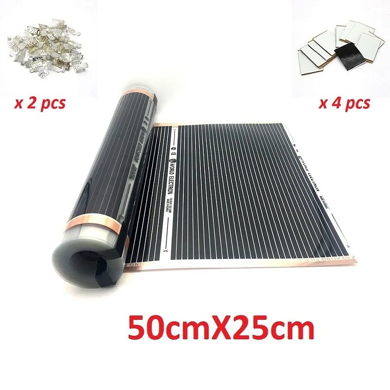50cmX25cm MINCO теплоизоляционная пленка для теплого пола 400 Вт/м2 теплый напольный коврик с зажимами и пастами - Цвет: 50cmX25cm