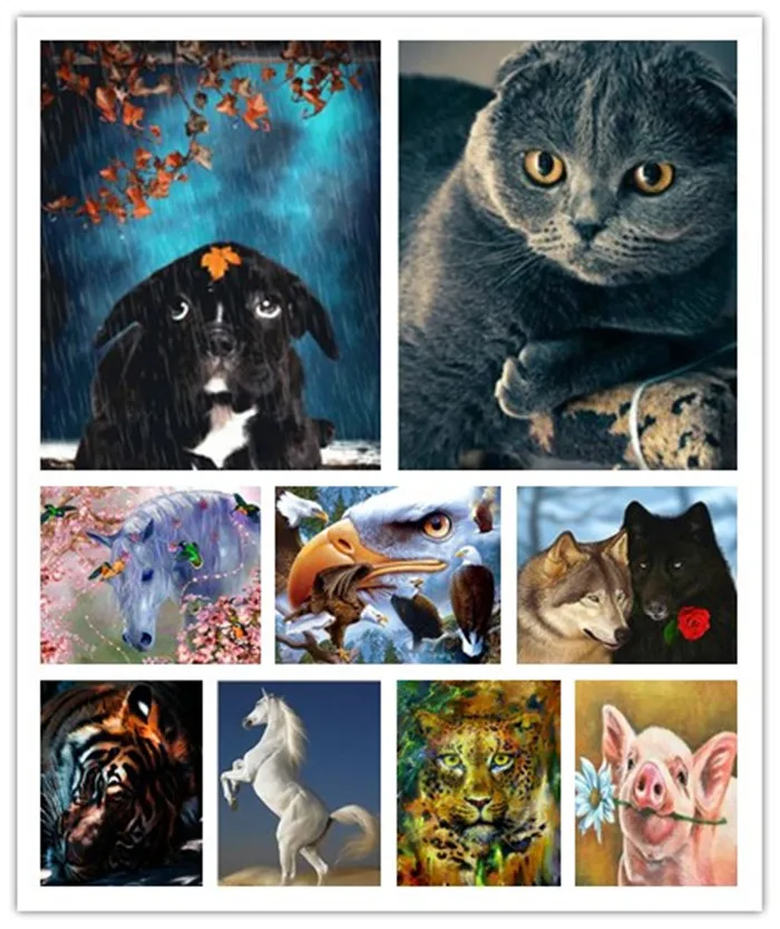 Картина из квадратных страз 5D &quotсделай сам&quot вышивка с собакой кошкой Орлом