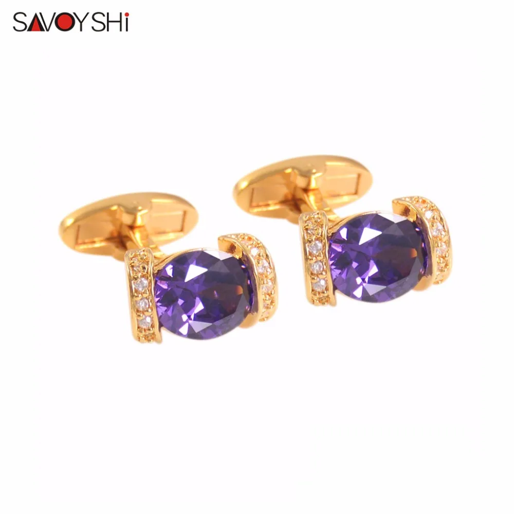 Savoyshi Роскошные Фиолетовый Кристалл Запонки Для Мужские рубашки манжеты Пуговицы бренд Высокое качество золото Цвет свадебные подарки бижутерия