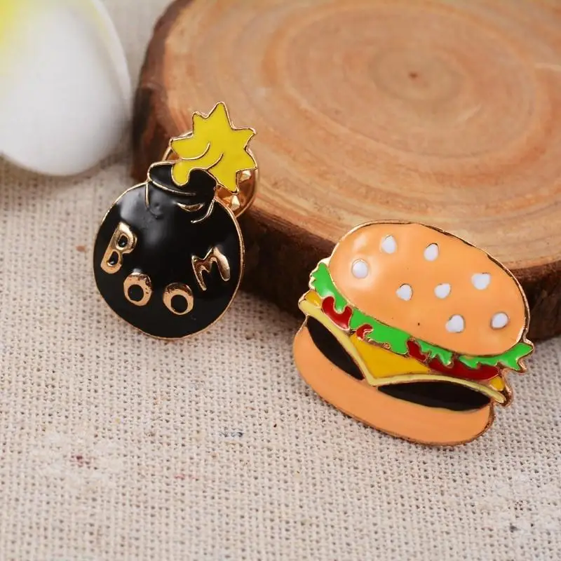 Sangdo Lovely Cartoon Food Pizza Hamburger Hot Dog Omelette Dice Bombs Enamel Brooches Pins Shirt Jacket Collar Badge Jewelry 3 | Украшения