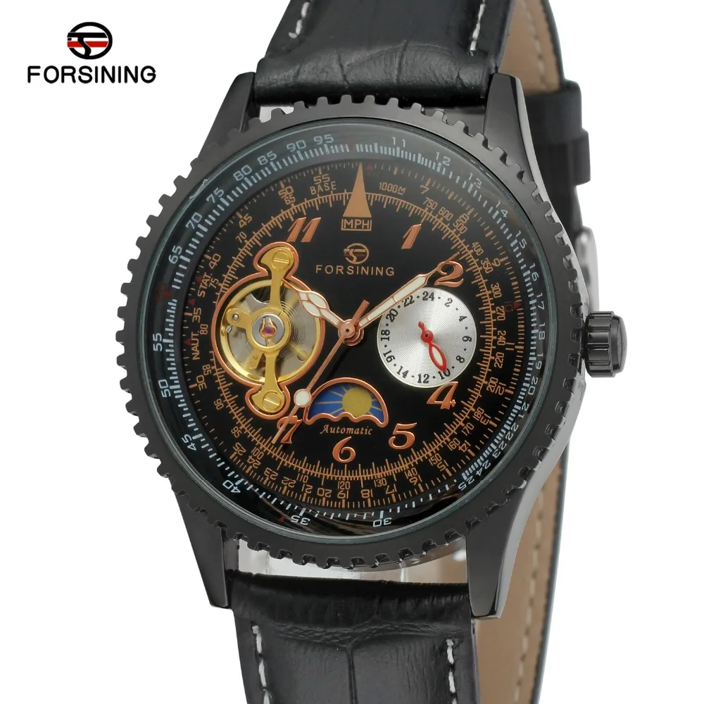 Tourbillon дизайн Moon Phase календарь Мужские s часы Forsining лучший бренд класса люкс