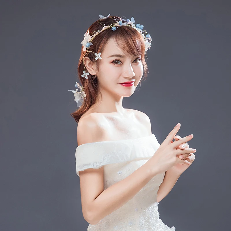 4 Pcs Fashion Gold Yarn Headbands Pearl Butterfly Rhinestone Hairbands Earrings Sets Women Jewelry Bridal Wedding Hair Ornaments | Украшения