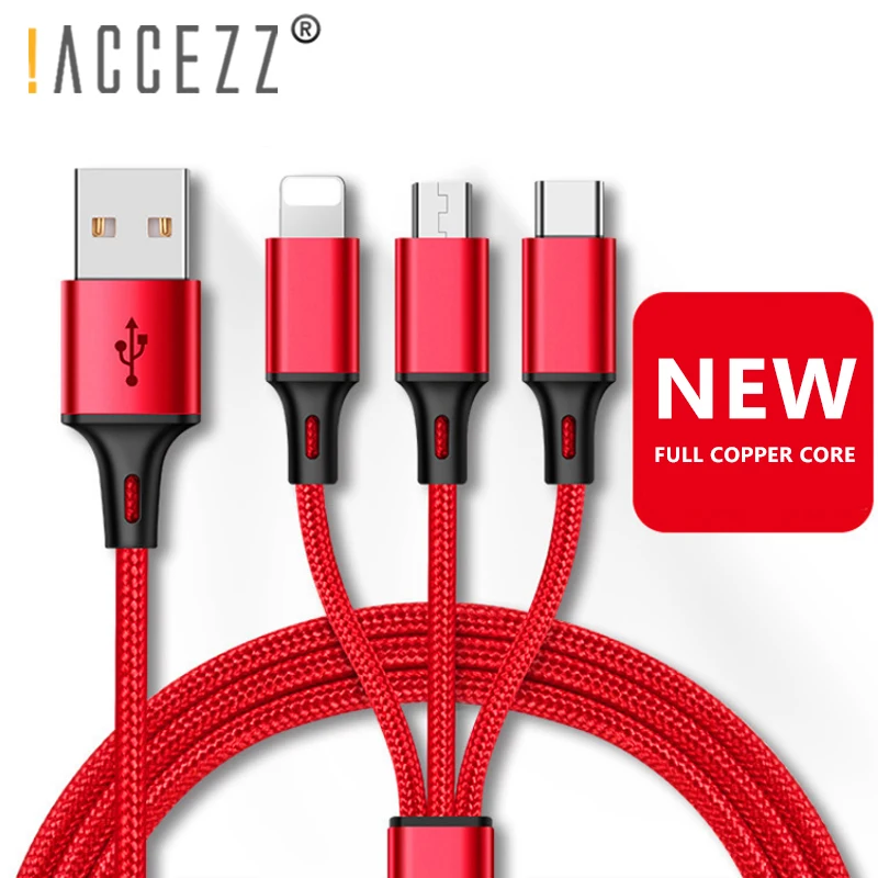 ! ACCEZZ 3 в 1 зарядный кабель Lighting для iphone 8 Plus X XR XS Max Micro USB Type C Samsung S8 Xiaomi 6|Кабели