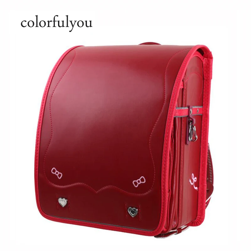 Женский школьный рюкзак Colorfulyou красный с вышитым бантом для девочек 1 3 класса