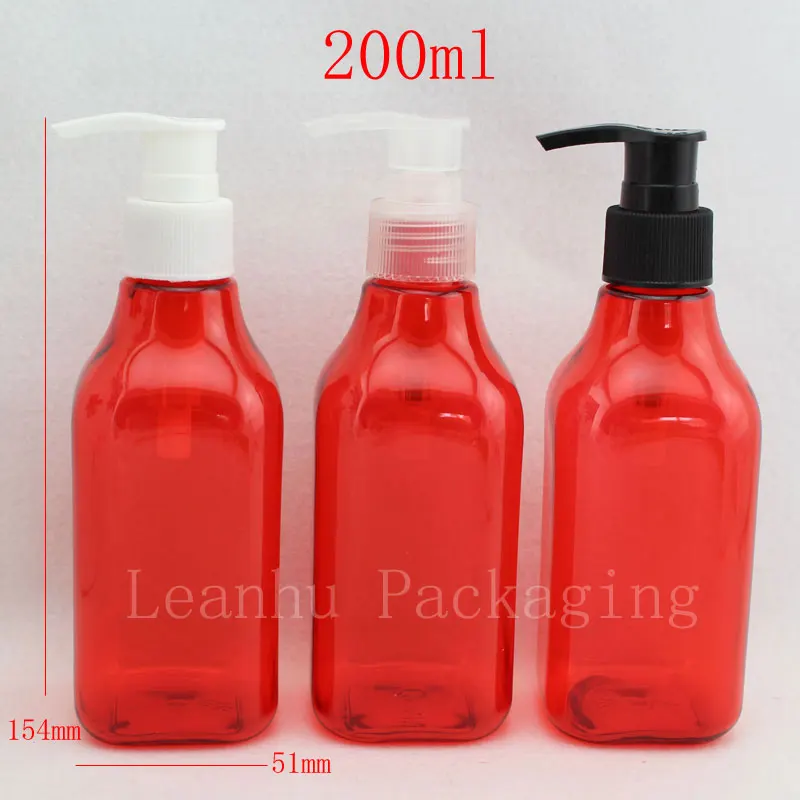 

200 мл х 24 красные квадратные пустые пластиковые бутылки с насосом для лосьона, куб. См, косметическая упаковка, ПЭТ бутылочка для личной гиги...