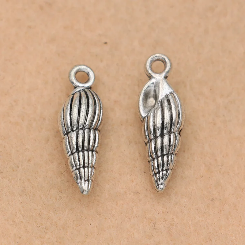 

KJjewel Tibetan Silver Plated Shell Charms Pendants Jewelry Making Bracelet Findings DIY Handmade Accessories 25x8mm 10pcs/lot