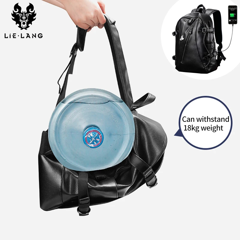 LIELANG Men Backpack External USB Charge Waterproof Fashion PU Leather Travel Bag Casual School leather bookbag | Багаж и сумки