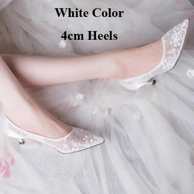 White 4cm Heels Новинка года; Дизайнерские летние женские тонкие туфли в Корейском стиле; свадебные модельные туфли на высоком каблуке с кружевным плетением; туфли-лодочки для дня рождения 3 дюйма - Цвет: White 4cm Heels