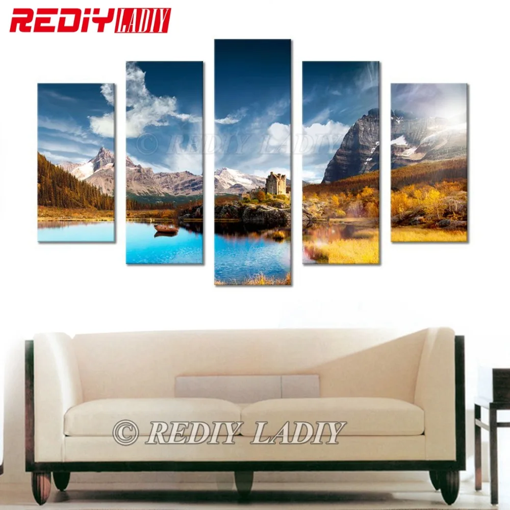

REDIY LADIY Diamond Painting Mountain Lake Crystal Diamond Embroidery Triptych Resin Rhinestones Modular Picture Hobby & Crafts
