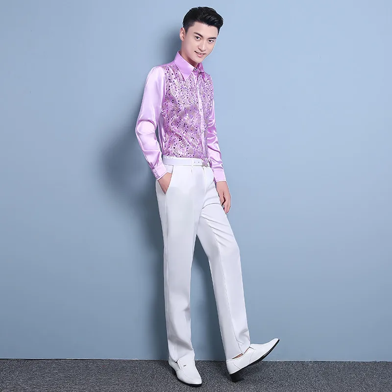 Мужские облегающие рубашки с длинным рукавом Formale яркая рубашка блестками костюм