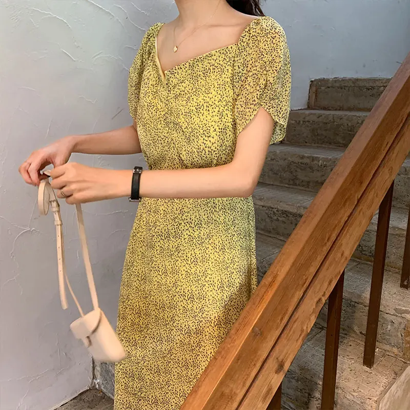 Для женщин летние милые платья Chic Ins Kawaii Винтаж с v образным вырезом платье