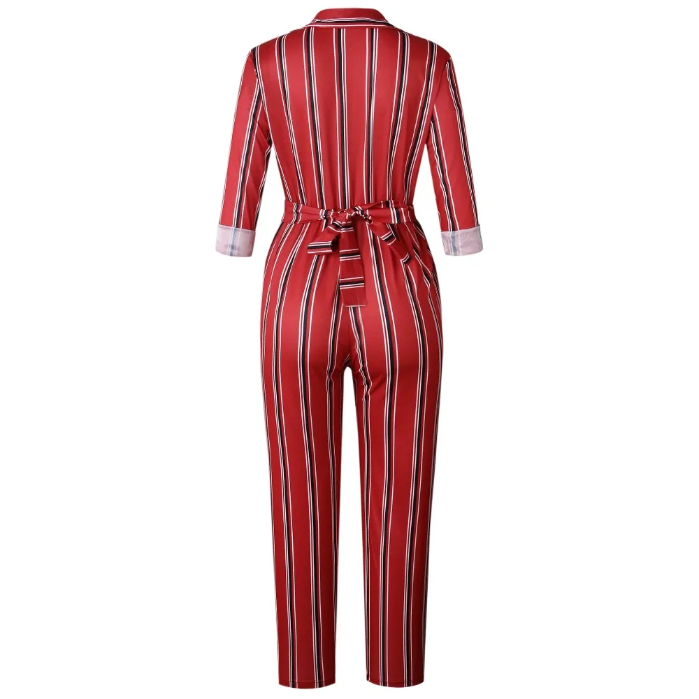 Sexy Stripe Jumpsuit Romper Women deep v neck long playsuit Boho beach jumpsuit female overalls | Женская одежда