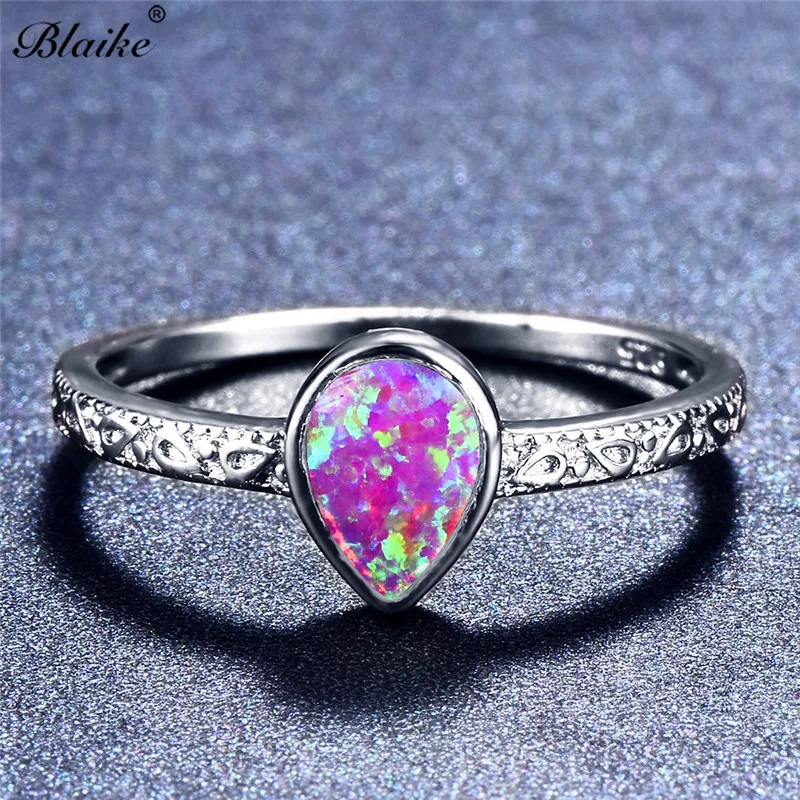 Blaike 925 серебро заполненные белый/синий/фиолетовый опал кольца для женщин Мода капли воды камень кольцо подарки Винтаж Свадебные украшения