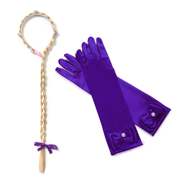Wig and Gloves 5 Платье принцессы для девочек перчатки Anna набор париков София/фиолетовое перчатки Елена оплетка Эльза варежки для детей принцессы Авроры Эльза вечерние аксессуар подачи топлива - Цвет: Wig and Gloves 5