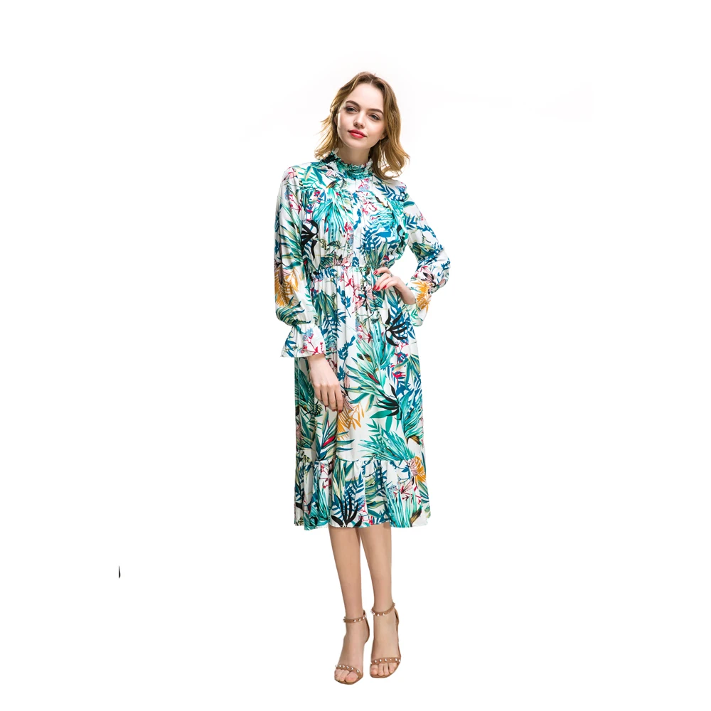 2018 Европейский станция взрыв с длинными рукавами женщин шифоновое платье Осень