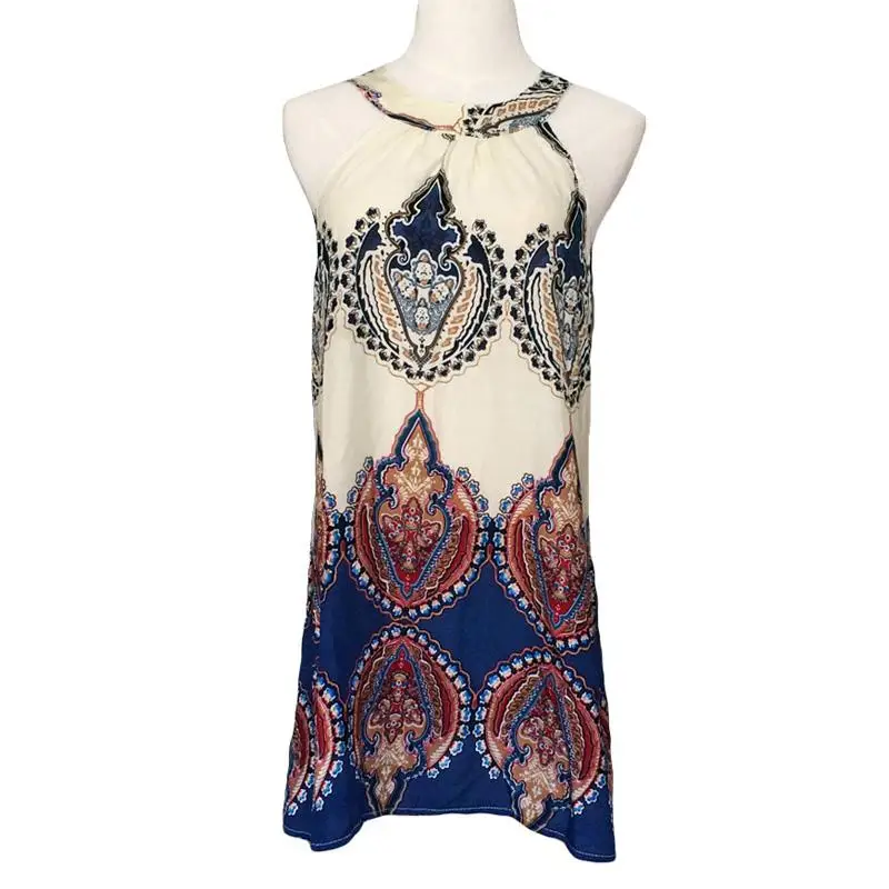 2017 женские сексуальные Boho Летнее платье Printed Halter Стиль рукавов пляж вечерние