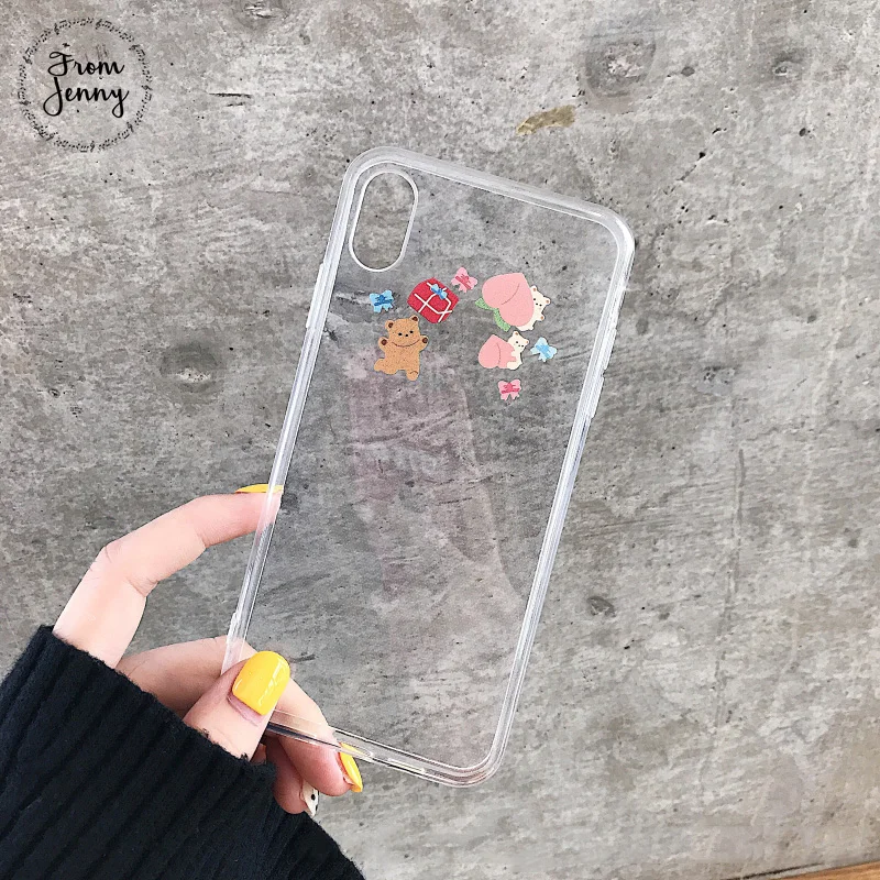 From Jenny с милым медведем персикового цвета для iPhone x xr xs max 6 6s 7 8 Plus Прозрачный чехол