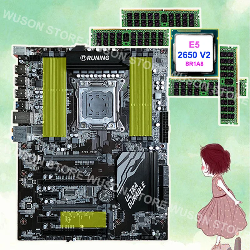 Купить Runing Super X79 материнская плата 8 слотов RAM 7 PCI-E портов SATA Intel Xeon E5 2650 V2 SR1A8 4*16G
