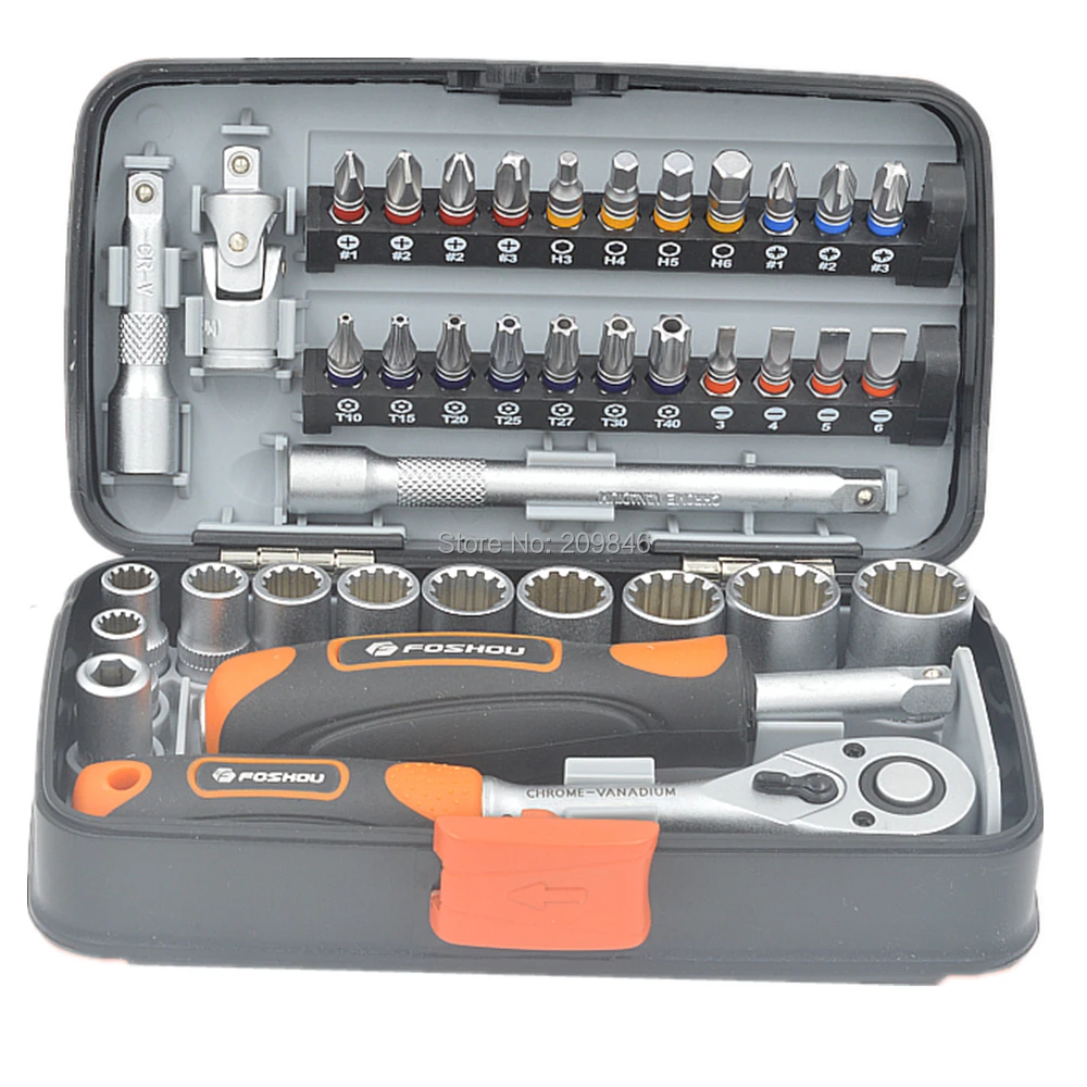 P073 FOSHOU FS-38 38PCS Industrial Mini socket ratchet wrench set 1/4 screwdriver head Auto Repair tools S2 material | Инструменты
