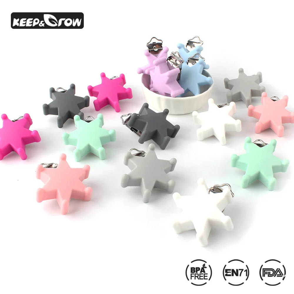 

10pcs Six-star Pacifier Clips Fashion New Silicone Hexagram Clip Food Grade DIY Baby Teether Necklace Accessories Nipple Clasp