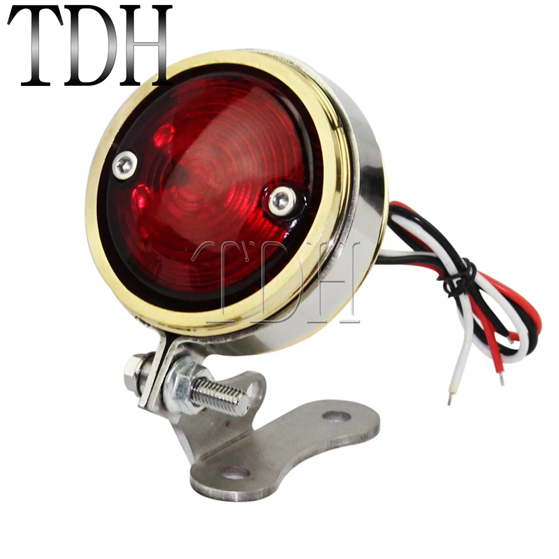 Brass Motorcycle Retro Bullet Taillight 12V LED Tail Lights Brake Stop Lamp Rear Bracket For Harley Cafe Racer Custom |