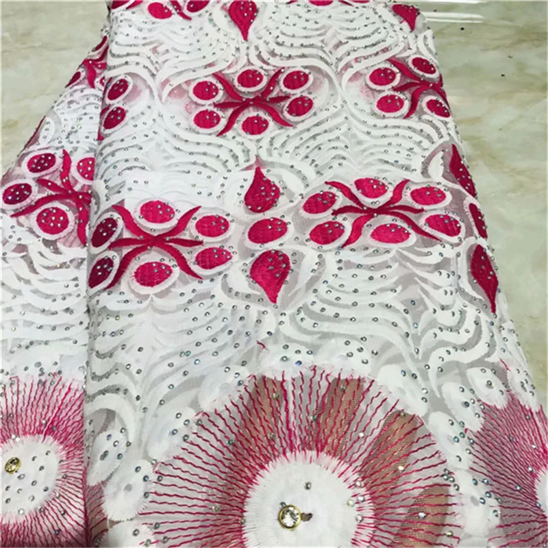 

2019 Latest High Quality Nigeria Wedding African Lace Fabric With Stones Embroidery African French Tulle Lace Fabric