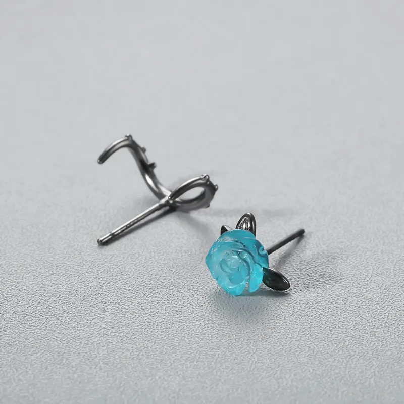 Kinitial Новинка Лидер продаж синяя Роза серьги гвоздики черный ветвь лист с