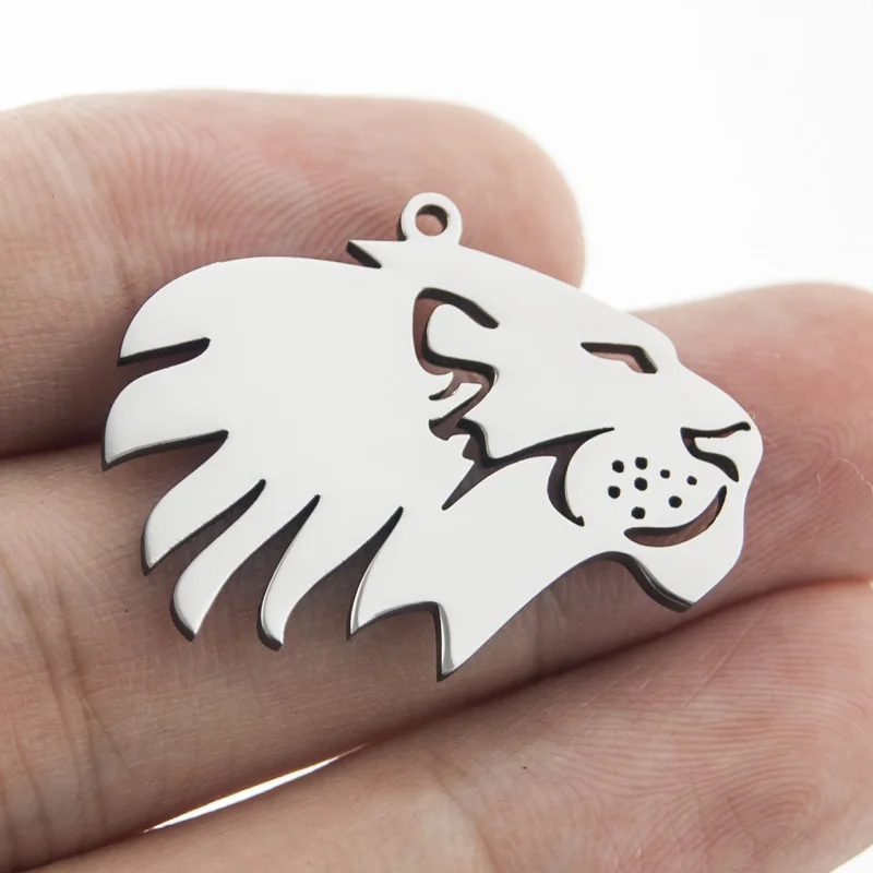 Risul decal lion head male Strong Lions Portrait Charms Diy necklace pendant mirror polish Stainless Steel wholesale 50pcs | Украшения и
