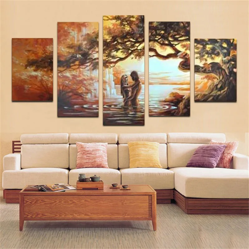 Ручная роспись маслом 5 шт./компл. на холсте Высокое качество Пейзаж Современная