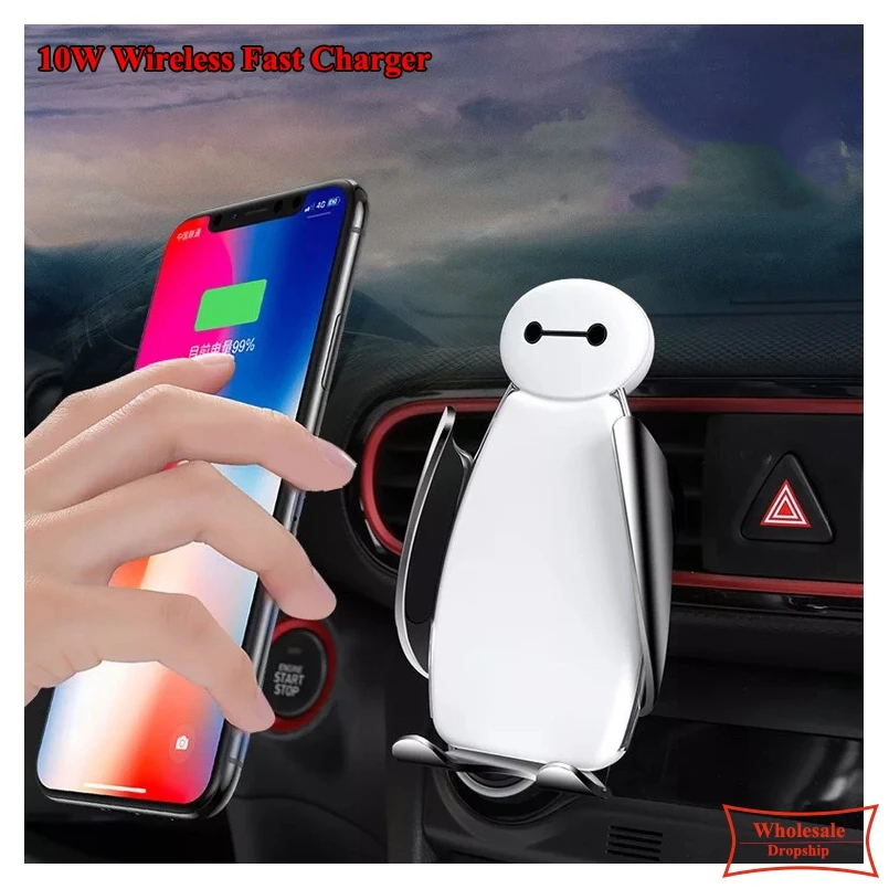 10 Вт Qi Беспроводное зарядное устройство для iPhone XS Max X быстрая Беспроводная зарядка умный датчик автомобильное зарядное устройство для samsung Xiaomi Mi 9 Baymax держатель