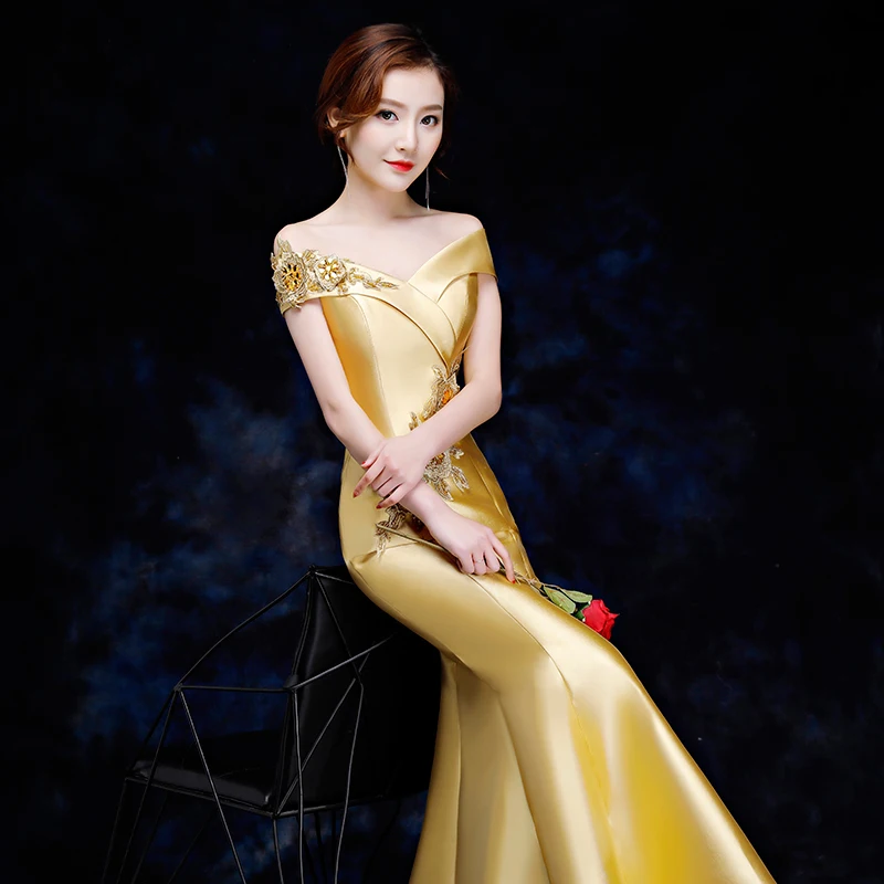 Элегантное женское платье-русалка, тонкое, Qipao, сексуальное, с открытыми плечами, Cheongsam, полная длина, Vestidos, женское вечернее платье, китайское платье, размер S-XXL