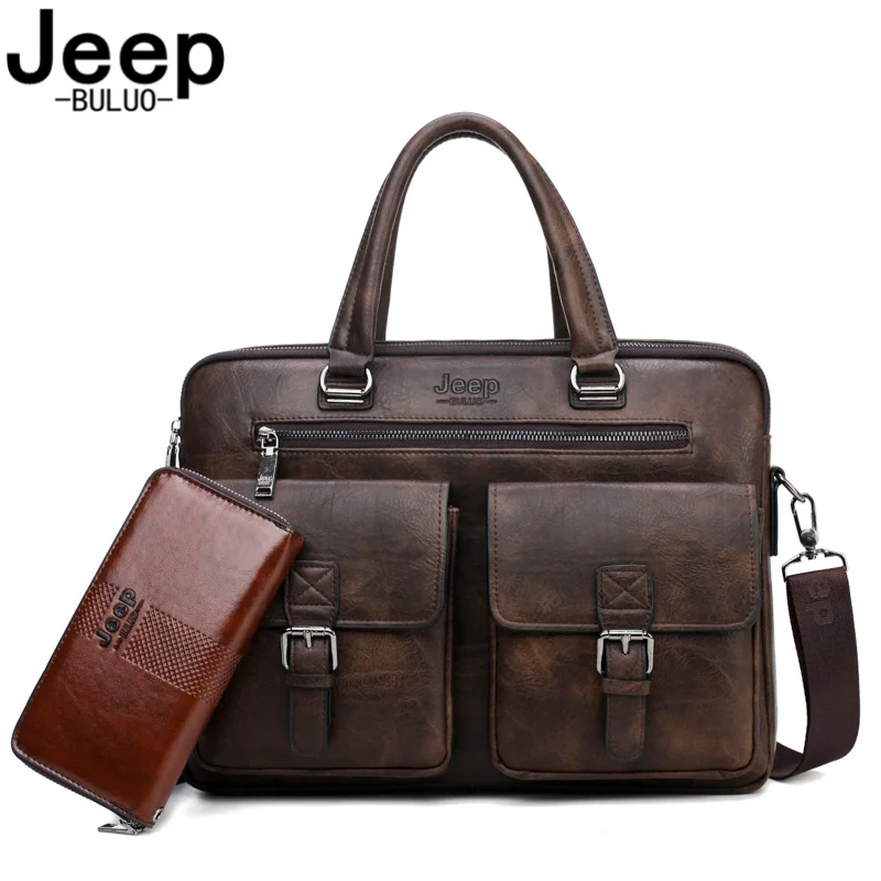Мужской комплект портфель и кошелек jeep buluo оранжевый для ноутбука 13 3 д. кожаная