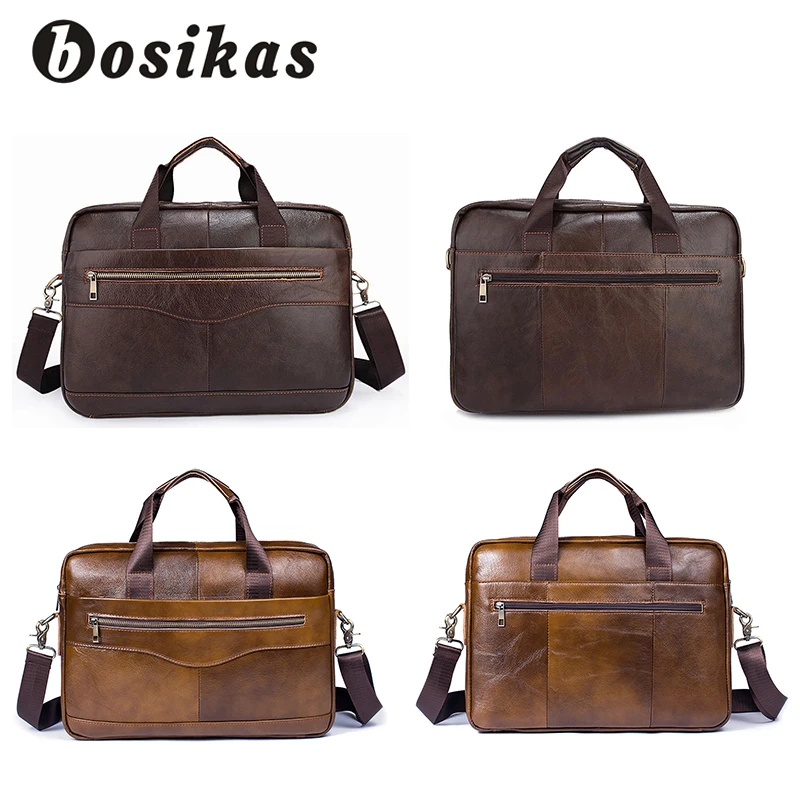 BOSIKAS натуральная кожа сумка Для мужчин модные кожаные Мужчин's Портфели