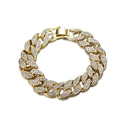Gold Color Для мужчин Iced Out кубинский браслет, роскошные стразы, модные звенья цепи, браслеты и браслеты, золотой цвет, хип-хоп, мужские ювелирные изделия - Окраска металла: Gold Color
