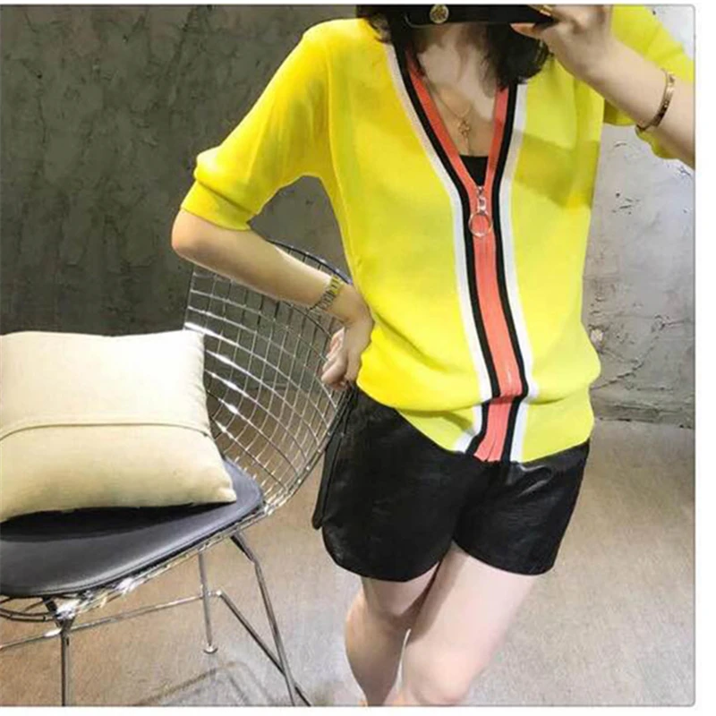 Женский солнцезащитный кардиган с V образным вырезом свободный тонкий ярких