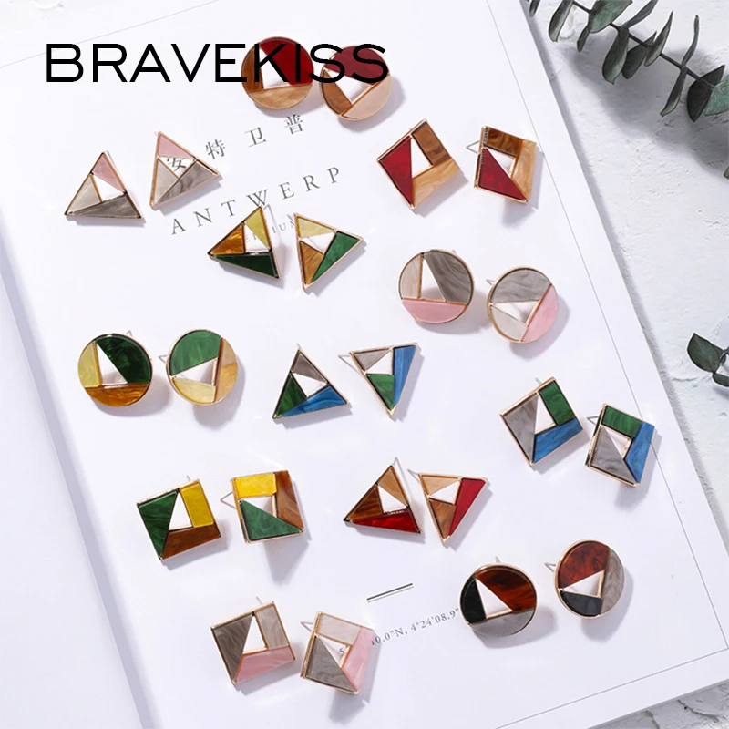 BRAVEKISS Trendy Personality Splice Stud Earring For Women Geometric Korean Hollow Earrings 2019 Fashion Jewelry Gifts BPE1485 | Украшения