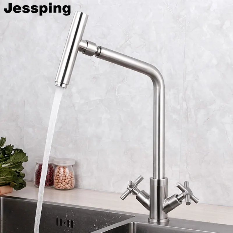 

Dual handles hot and cold water mixer kitchen faucet brushed surface