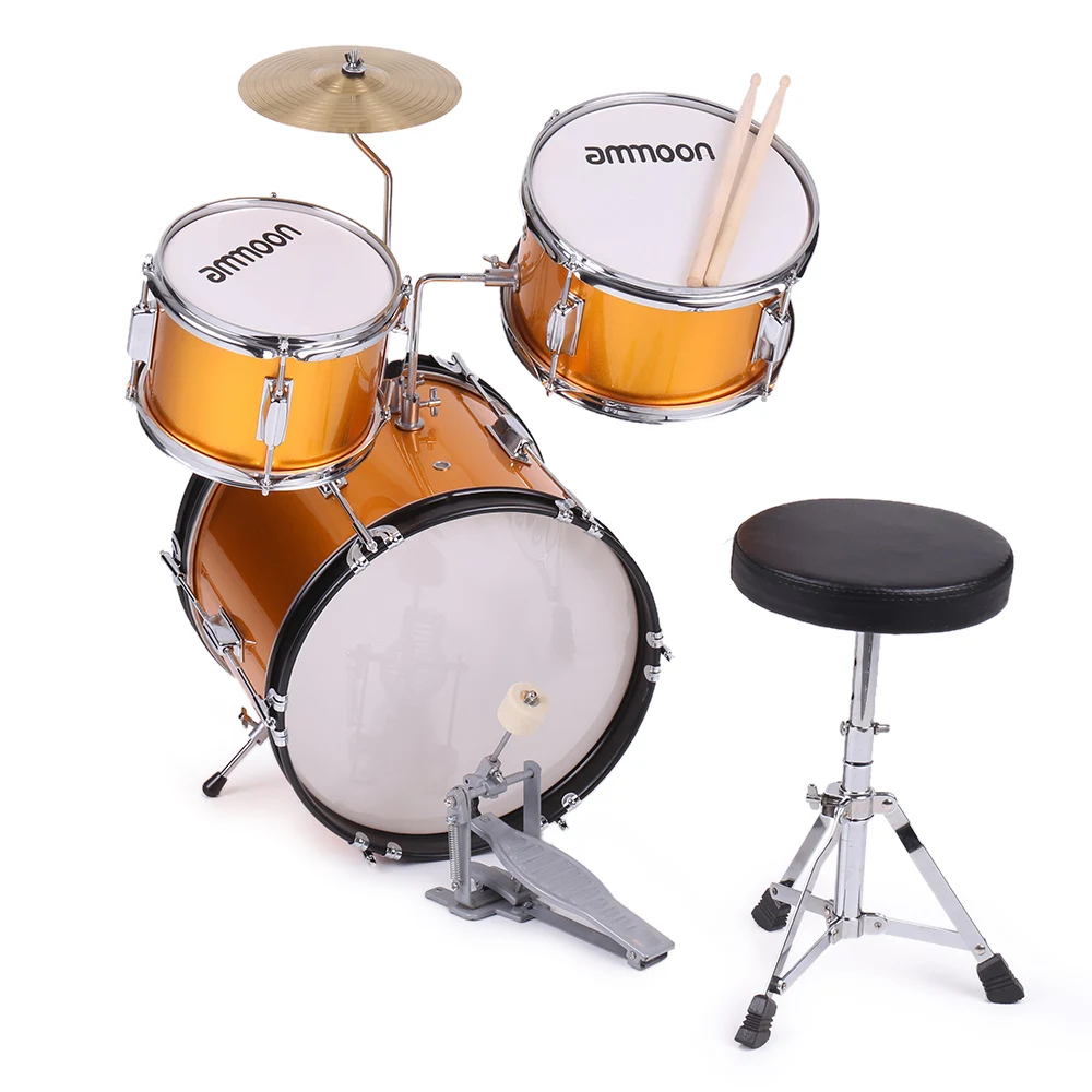 Ammoon 3-Piece Drum Kit Дети Junior Drum Set ударный музыкальный инструмент с тарелки барабанные палочки регулируемый стул - Цвет: as show