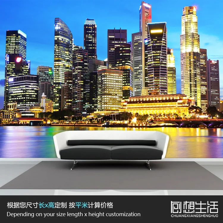 Mural Singapore night / large murals bedroom porch corridor TV background wall paper top custom 3D wallpaper |