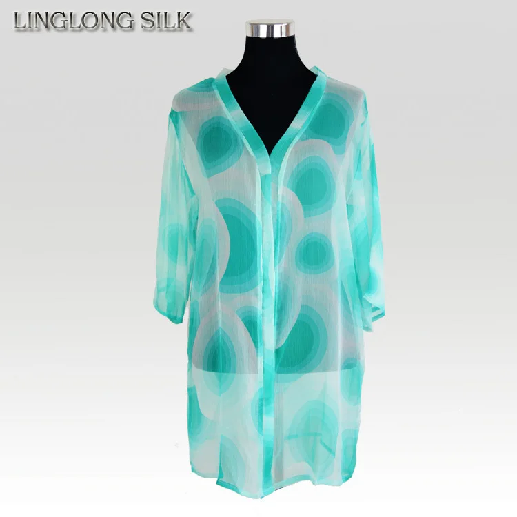Шелковая шифоновая рубашка/100% натуральный шелк шифон/новинка 2015 летняя женская