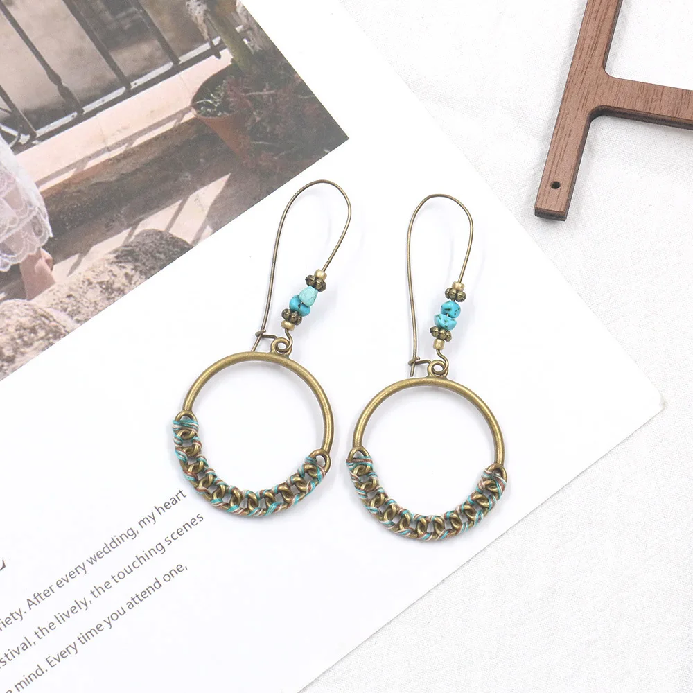Женские винтажные серьги подвески Boho Из бронзового сплава с полыми кругами из