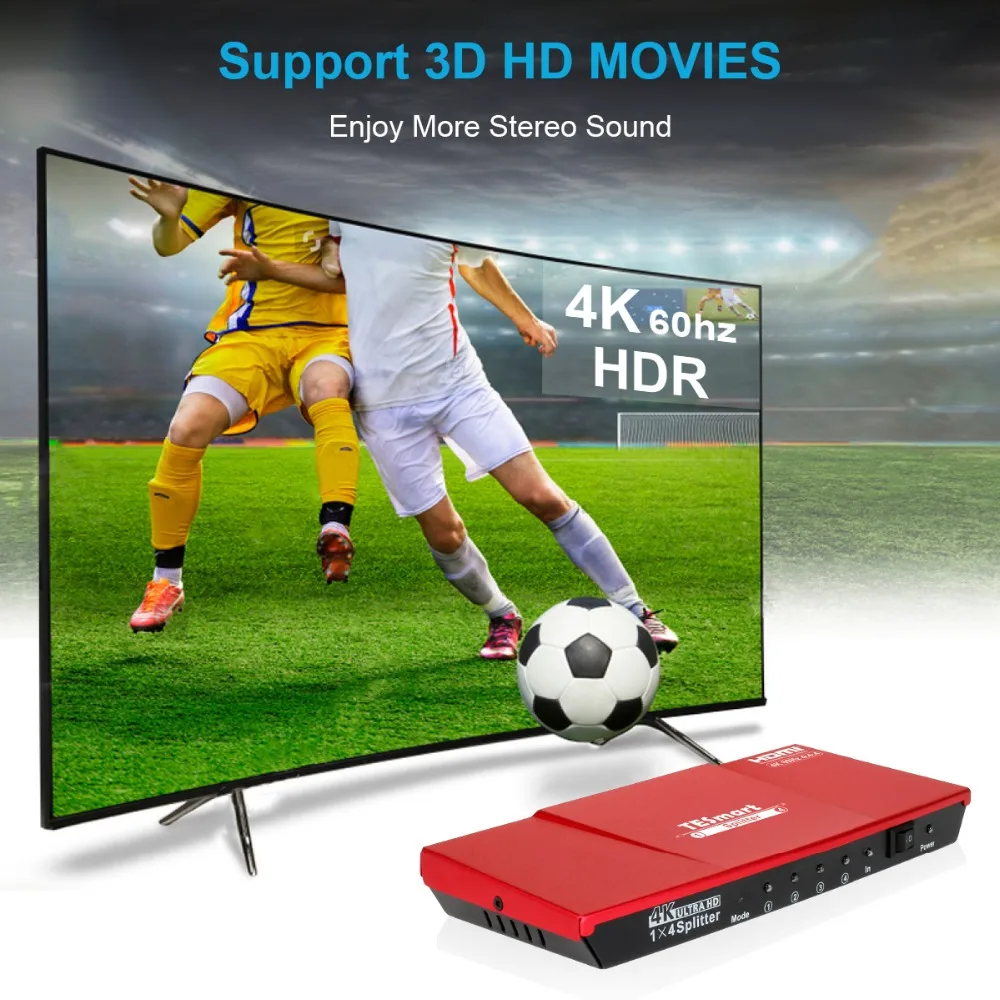 HDMI сплиттер 1x4 1 в 4 Выход 4K@ 60 Гц 4 порта сплиттер Ultra HDV2.0 TESmart высокое качество Сертифицированный 1080P@ 60 Гц HDCP 2,2
