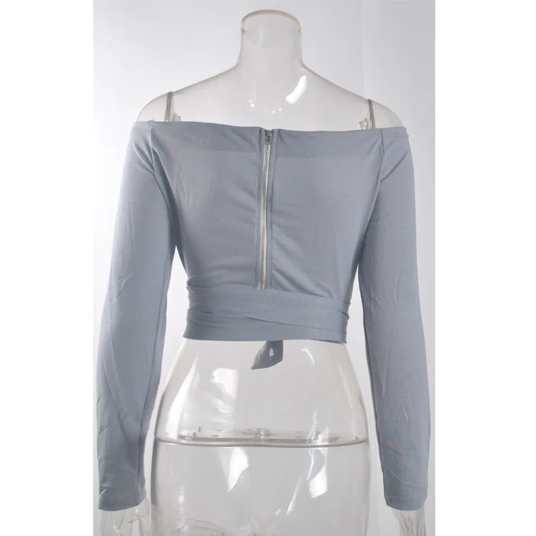 

Sexy Off Shoulder Crop Top T Shirts Long Sleeve Short T-shirts For Women Clothing Fashion Bow T-shirt Tops Tees Korean Style