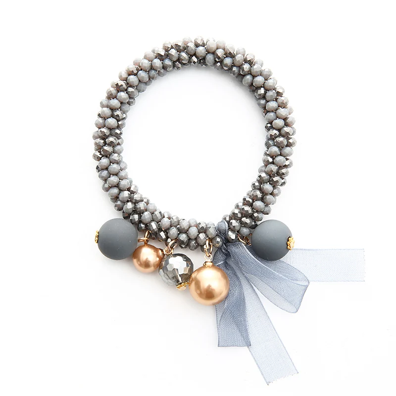 gray and silver INKDEW модные шелковые ленты Бусины Strand браслеты для женщин подарок кристалл эластичные ручной работы многоцветные браслеты ювелирные изделия бохо - Окраска металла: gray and silver