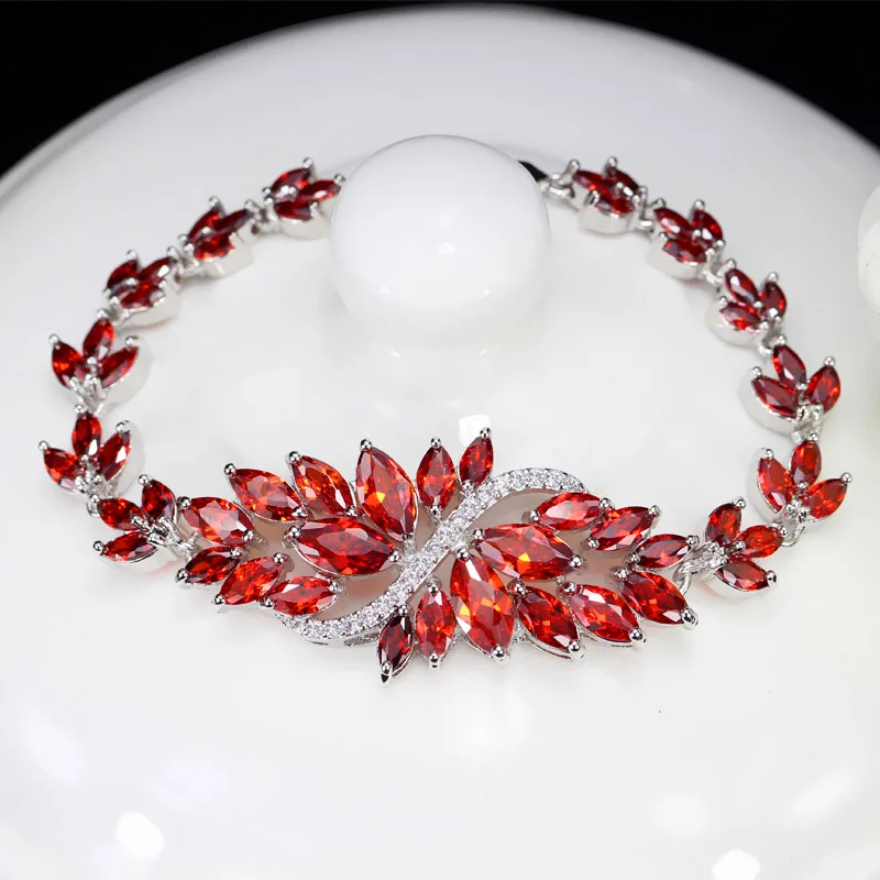 red CWWZircons 6 цветов выбор роскошные женские вечерние ювелирные изделия Большой Зеленый Кристалл браслет для невесты браслет для женщин CB194 - Окраска металла: red